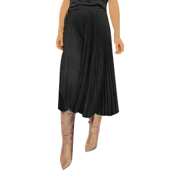 

FREE OSTRICH 2020 Atumn Women Elegant Pleated Skirt High Waist Women White Long Skirt Female Ladies Women Midi Skirt Black T27
