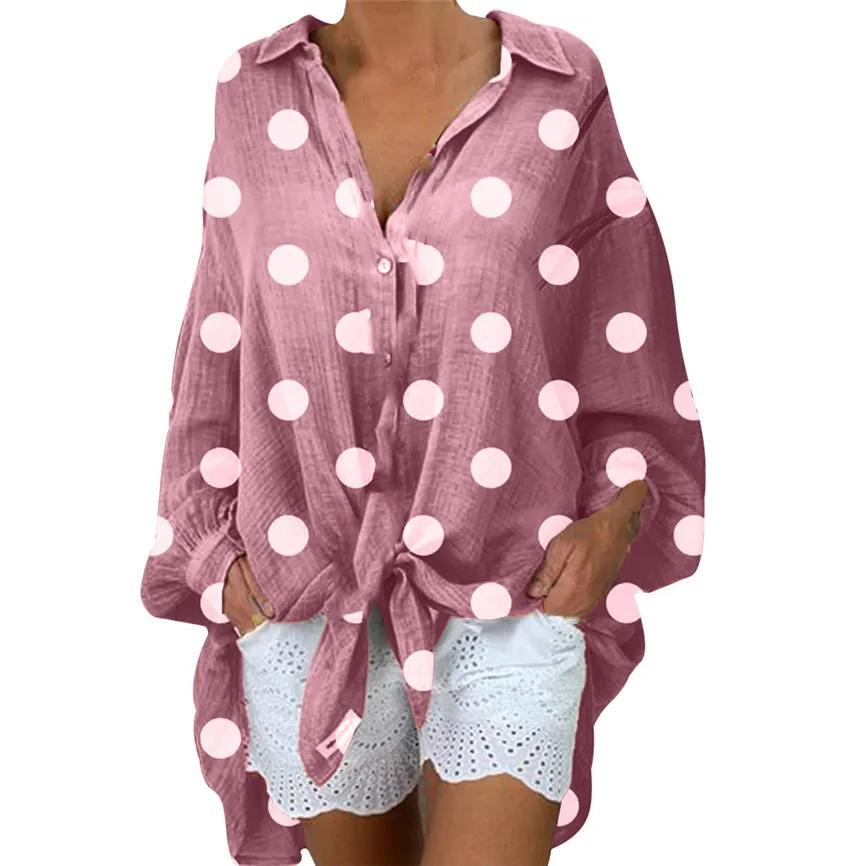 

Dot Print Blouse Shirt Women Fashion Blouses Long Sleeve Casual Polka Dot Shirts V-neck Tops Plus Size Femme Peplum Top Blusas