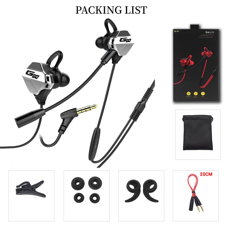 LSStylish Wired Earphones with Pluggable Detachable Double Microphones Earbuds for Gaming Sports Music Earpieces with HIFI Sound