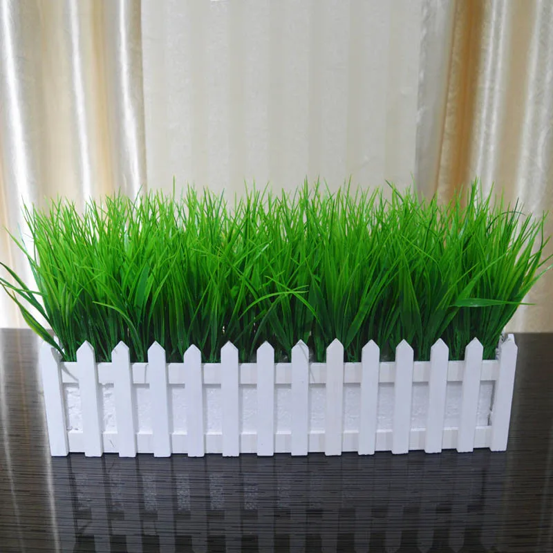 Новые поддельные растения горшок декорация искусственная трава белый деревянный забор Горшечное украшение - Цвет: 50cm
