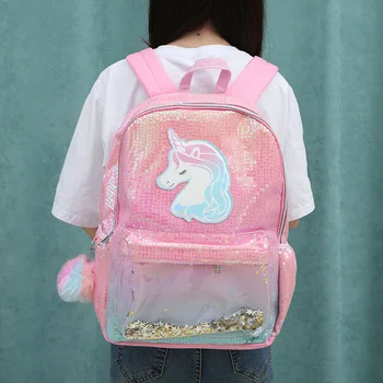 

Pink Sequins Unicorn Backpack Fashion Women Girls Bag Book Bag Satchel School Bag For Teenager Pvc Cute bags computer bags 16in