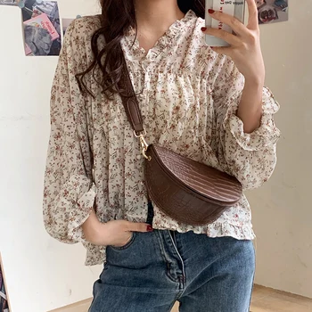 

New vintage crocodile half-round women's bag with wide shoulder strap and single shoulder Bag with Ins trend diagonal cross