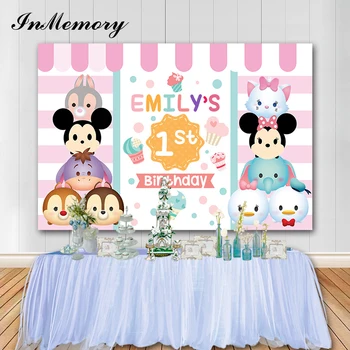 

InMemory Cartoon Cute Animals Photo Backgrounds Pink Girl's 1st Birthday Photography Background For Studio Customize Banner Viny