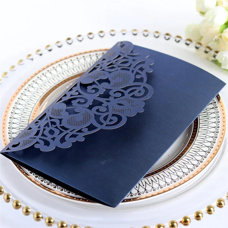  10 color European style Wedding Invitation Card Laser Pocket Greeting Card 18*12.5CM Lace Wedding B - 4000262131066