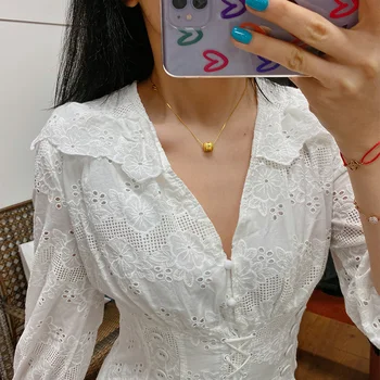 

Women Dress Summer White Cotton Hollow Out Floral Embroidery Sexy Deep V-Neck Bohemian Beach Party Club Lace up Robe Vestidos