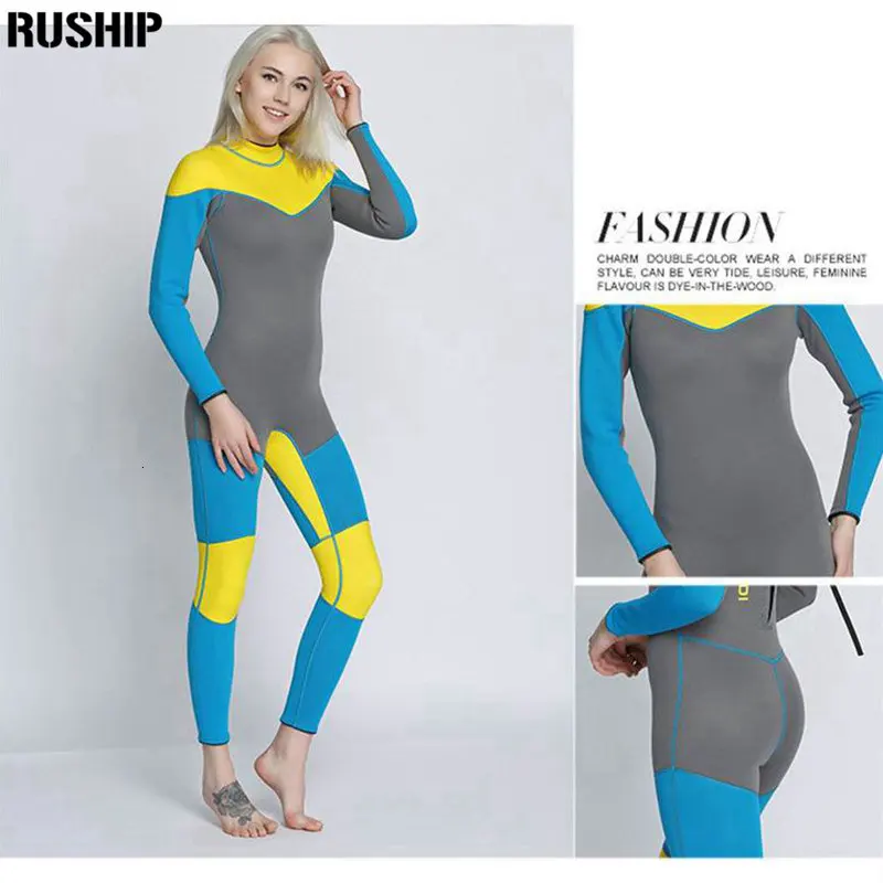 New 3mm quality Women Elastic Tight neoprene Diving suit wetsuit color stitching Surf Equipment Jellyfish clothing long sleeved