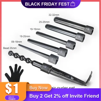 

New 6 In 1 Ceramic Hair Curler Set Roller Pro Curling Iron Wand Pro Interchangeable Barrel Tourmaline Curler Iron Machine
