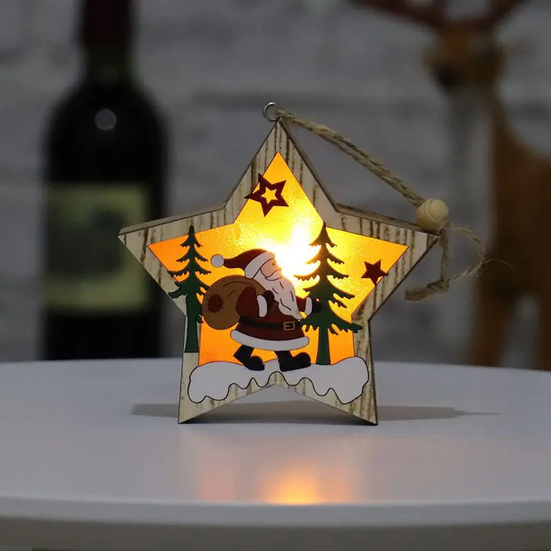 Popular Christmas Tree Decoration Pendant Gifts Wooden Snowman Animal Lighting Pendant Home Decorations