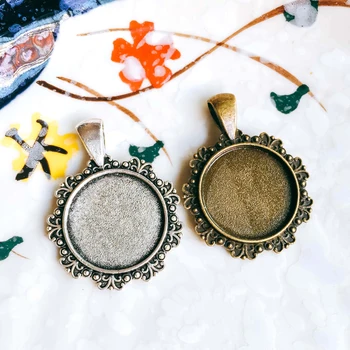 

20mm Antique Bronze Silver Color Glass Cabochon Blank Base Necklace Pendant Setting Jewelry Accessories Diy Material 5pcs T101