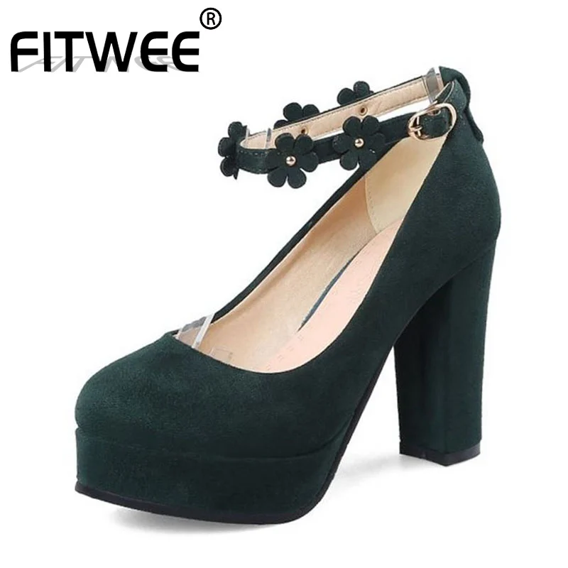 

FITWEE Size 32-43 New Women Sweet High Heel Sandals Round Toe Platform Flower Ankle Strap Sandals Summer Wedding Shoes Women