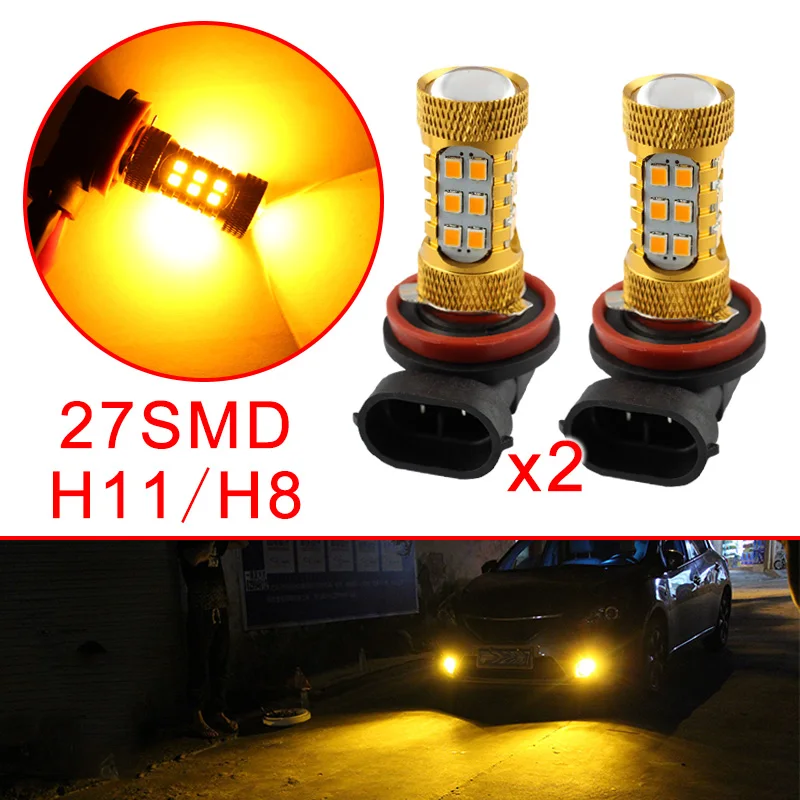Auto Parts H11 H8 LED Bulbs Fit For Car Fog Driving Light Foglight Lens DRL Projector Yellow Lamp Accessories | Автомобили и