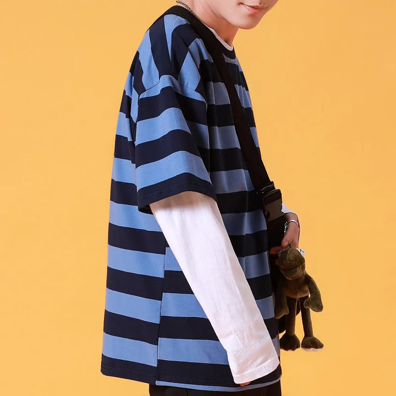 2019 Summer Men's New Casual Striped Color Short-sleeved Round Neck T Shirt Loose Temperament Trend Cotton Tshirt Harajuku 2019 Summer Men's New Casual Striped Color Short-sleeved Round Neck T Shirt Loose Temperament Trend Cotton Tshirt Harajuku