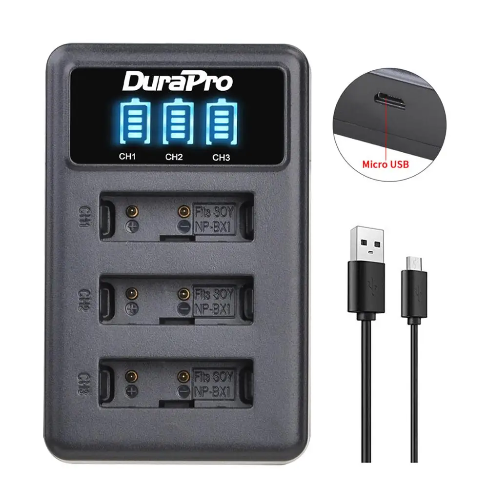 DuraPro 1860mAH NP-BX1 NPBX1 Battery + LED 3 Slots Charger For Sony ZV-1 FDR x3000 HDR as300 DSC rx100 iii DSC RX1 RX100iii camera battery,camera battery charger,rechargeable battery charger