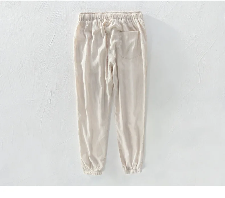 natural calças de linho branco elástico na