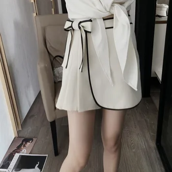 

WOMENGAGA 2020 New Skirt Patchwork Bow Seshes Straight Empire Short Casual Pleated Girl Female Fashion Summer Mini A719