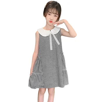 

Summer Dress For Girls Plaid Pattern Dress For Girl Patchwork Dress Kids Teenage Ruffles Clothes For Girls