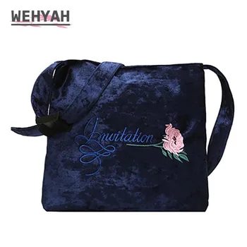 

Wahyah Velour Crossbody Bags for Women Bag Velvet Embroidery Rose Letter Shopping Tote Bag Designer Women Bags Handbags ZY056