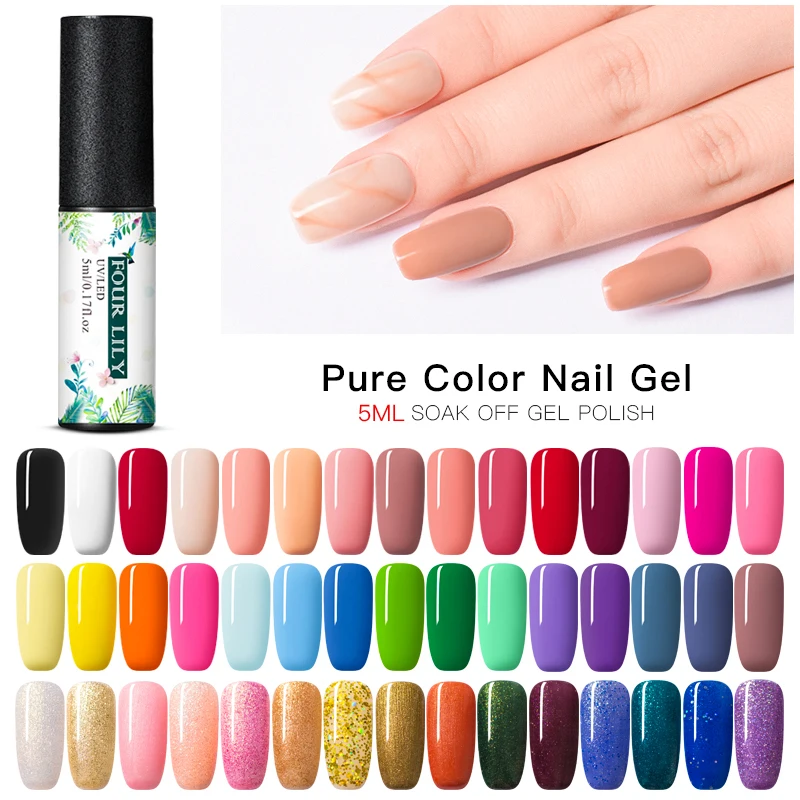 

Four Lily Colors Gel Nail Polish Pure Nail Color Nail Gel Lacquer Soak Off UV Gel Varnish Semi Permanent DIY Nail Art Lacquer