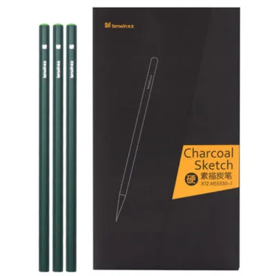 12pcs-hard Tenwin MS5550 эскиз угольная ручка мягкая/Средняя/твердая 12 шт деревянные карандаши для рисования набросков живопись Угольные карандаши художественные принадлежности - Цвет: 12pcs-hard