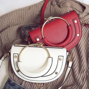 

Bag Girl 2020 New Fashion Saddle Bag Ring Bag Tote Spring One-shoulder Bag Slanted Small Bag
