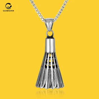 

European and American popular jewelry Simple sports titanium steel pendant Badminton racket badminton necklace 314