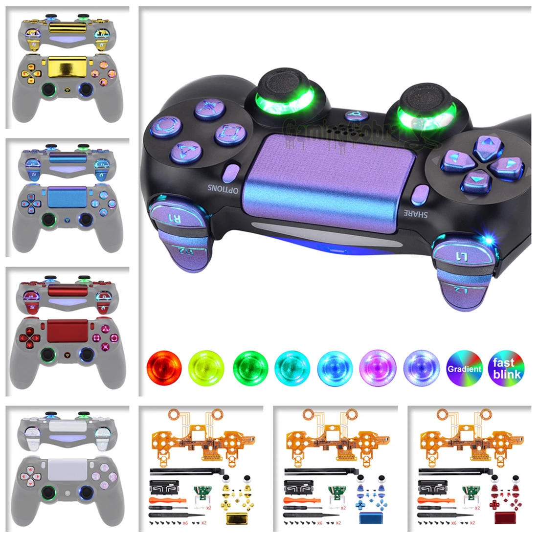 Extremerate Multi Colors Luminated D Pad Thumbstick Trigger Face Buttons Dtfs Dtf 2 0 Led Kit For Ps4 Slim Pro Controller Replacement Parts Accessories Aliexpress