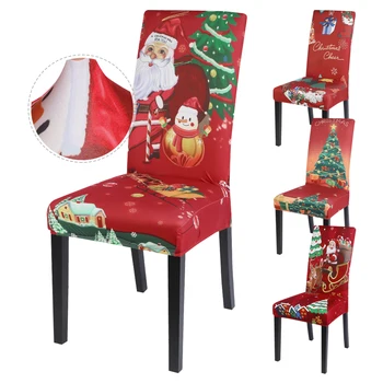 

1/2/4/6pcs Xmas Elastic Dining Room Seat Chair Covers Christmas Chair Cover Stretch Slipcovers For Christmas Banquet Party Decor