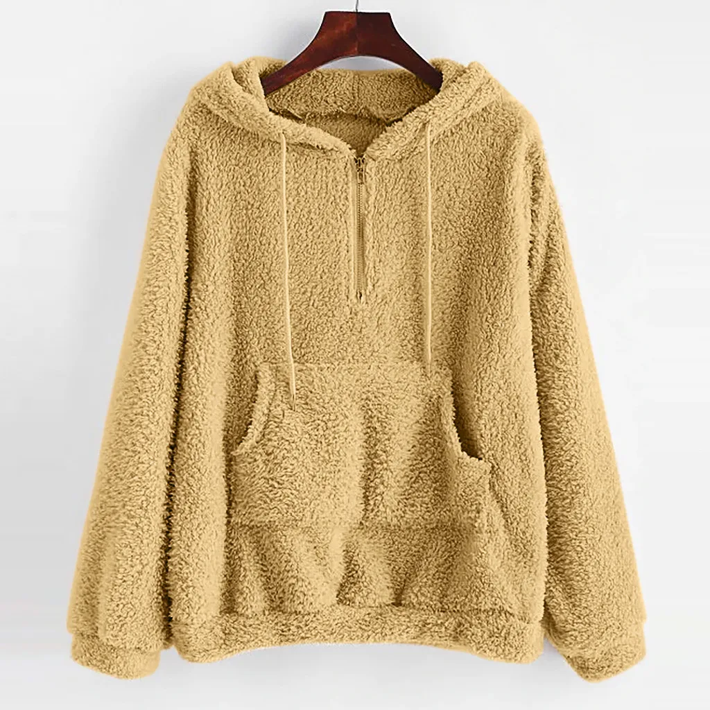 Hoodies Women Autumn 2019 Solid Zipper stand neck furry Harajuku Streetwear Hoodie Hoodies And Sweatshirts Women Pullovers