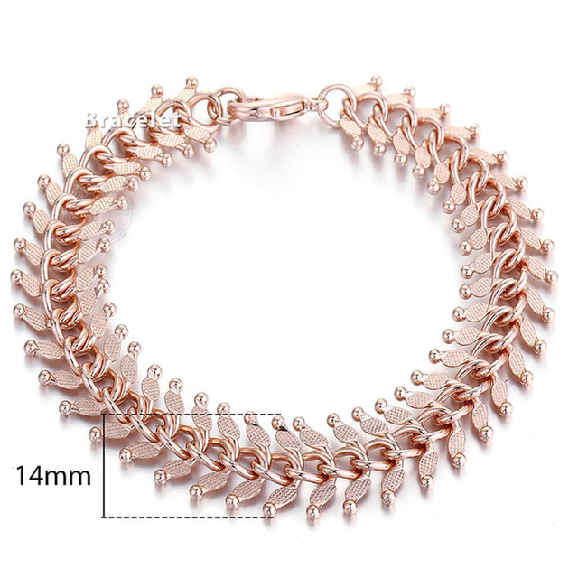 for Women Men 585 Rose Gold Copper Curb Cuban Snail Link Chain Bracelet On Hand Hot Party Jewelry Gifts 18cm-23cm GBB1
