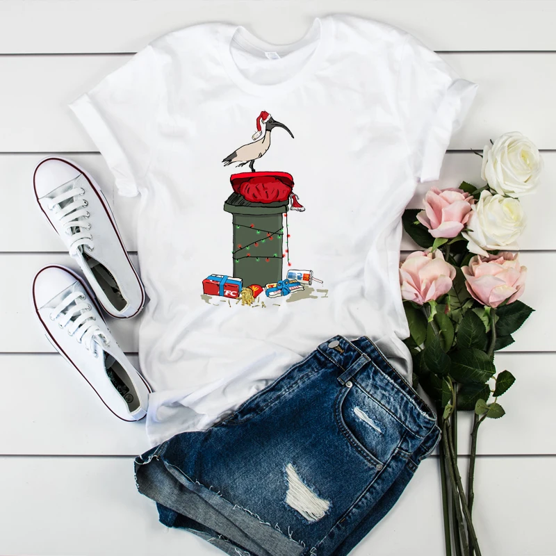 

Women Funny Deer Light Cute Print Merry Christmas Ladies Graphic Top Tshirt Clothes T Tee Female Womens Shirt Clothing T-shirt