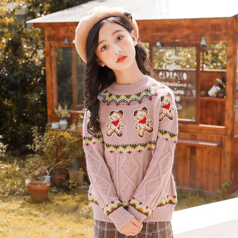 

7-14y Teenager Girls Clothes Sets Kids Clothing Sets Girl Shirt Blouses Sweater+ Skirt Winter Warm Costume Children Clothing