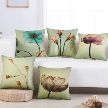 

Plant Flower Series Pillowcases,Linen Print Pillow,American Country Cover and Core for Sofa,45 Cm Winter Deer Decorative Pillow