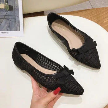 

2020 Summer Fashion Women Flats Soft Cloth Shoes Office Ladies Pointed Flats Elegant Woman Shoes Black Red A2464