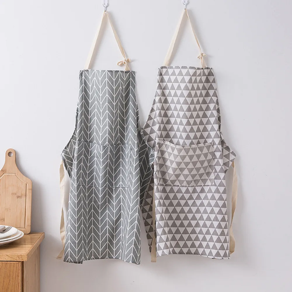 Apron Fashion Men Women Solid Cooking Kitchen Restaurant Bib Dress With Pocket Oil-proof Simple Household Apron