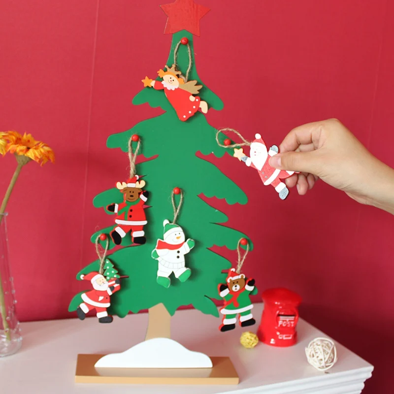 DIY деревянный комплект для рождественской елки с 6 подвесными украшениями рождественские подарки для детей преддошкольного возраста Рождественский Настольный Декор
