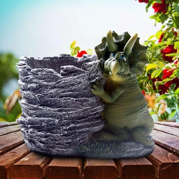 

New New Design Flowerpot Resin Triceratops Dinosaur Crafts Plant Pot Garden Decorative Flowerpot Desktop Decor Vase Home Decor