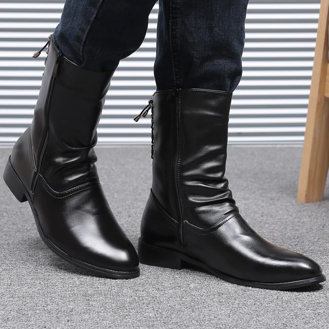 Botas Largas de piel auténtica de media pantorrilla para hombre, calzado  informal de estilo inglés para fiesta nocturna, Bota alta, buty, meskie -  AliExpress