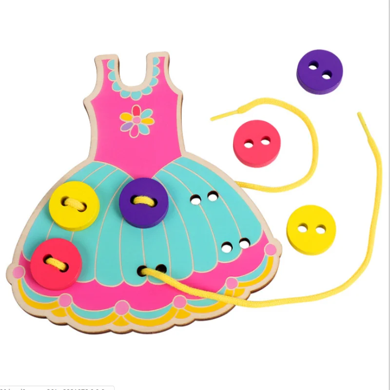 Montessori Toys Educational Wooden Toys for Children Early Learning Beads Lacing Board Toddler Sew On Buttons Teaching Aids