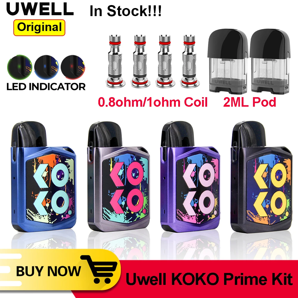 Original Uwell KOKO primer 650mAh Vape Kit 15W 2ML Cápsula de cartucho de E-Cig apto para Caliburn G Cápsula de 1ohm/0.8ohm bobina del Smoant Charon