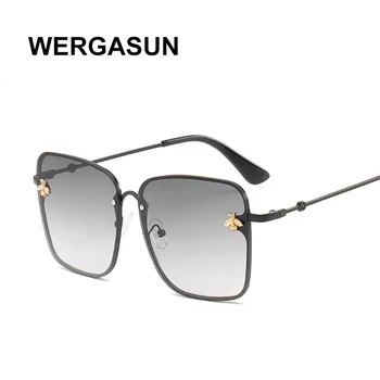 

WERGASUN Luxury Square Bee Sunglasses Women Retro Brand designer Metal Frame Oversized Sun Glasses Female Grandient Shades