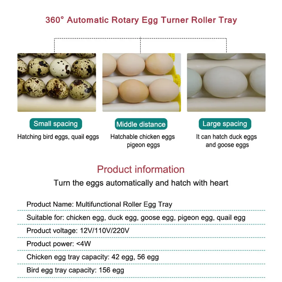 360 Degree Automatic Rotary Egg Turner Roller Tray For 42 Egg Hatching Incubator