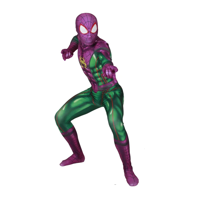Костюм Человека-паука для косплея, костюм с 3D принтом, Zentai, зеленый, фиолетовый, боди, костюм, комбинезон, супер герои, Хэллоуин, для мужчин, детей, человек