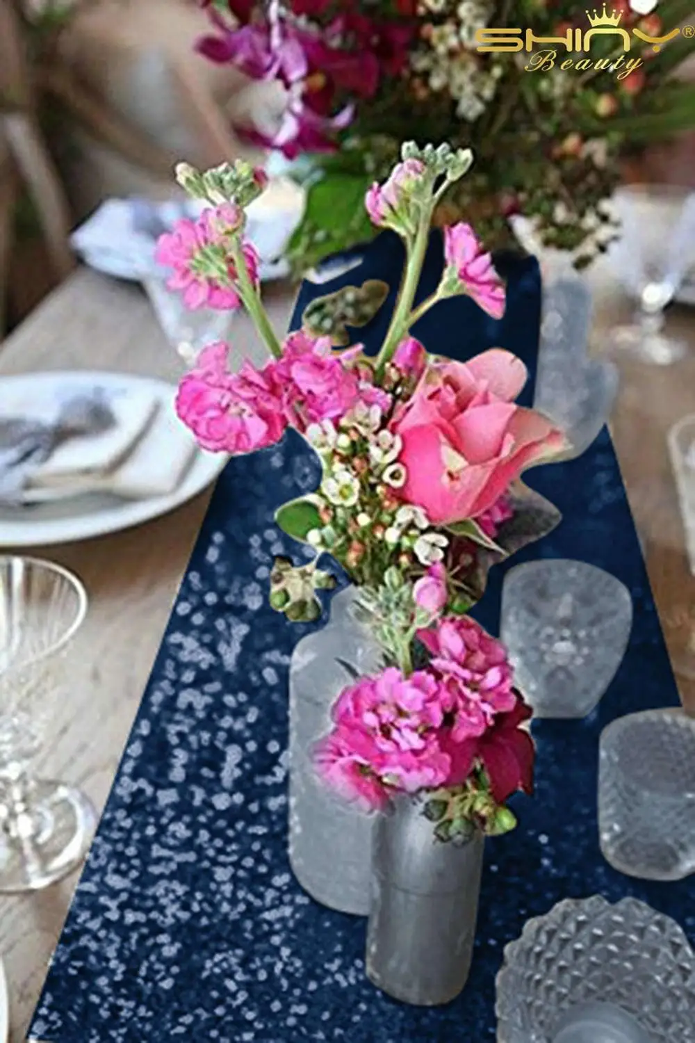  Blue Table Runners 72 inch Sequin Table Runner 12in by 72in Navy Plates Party Supplies for Cake Tab