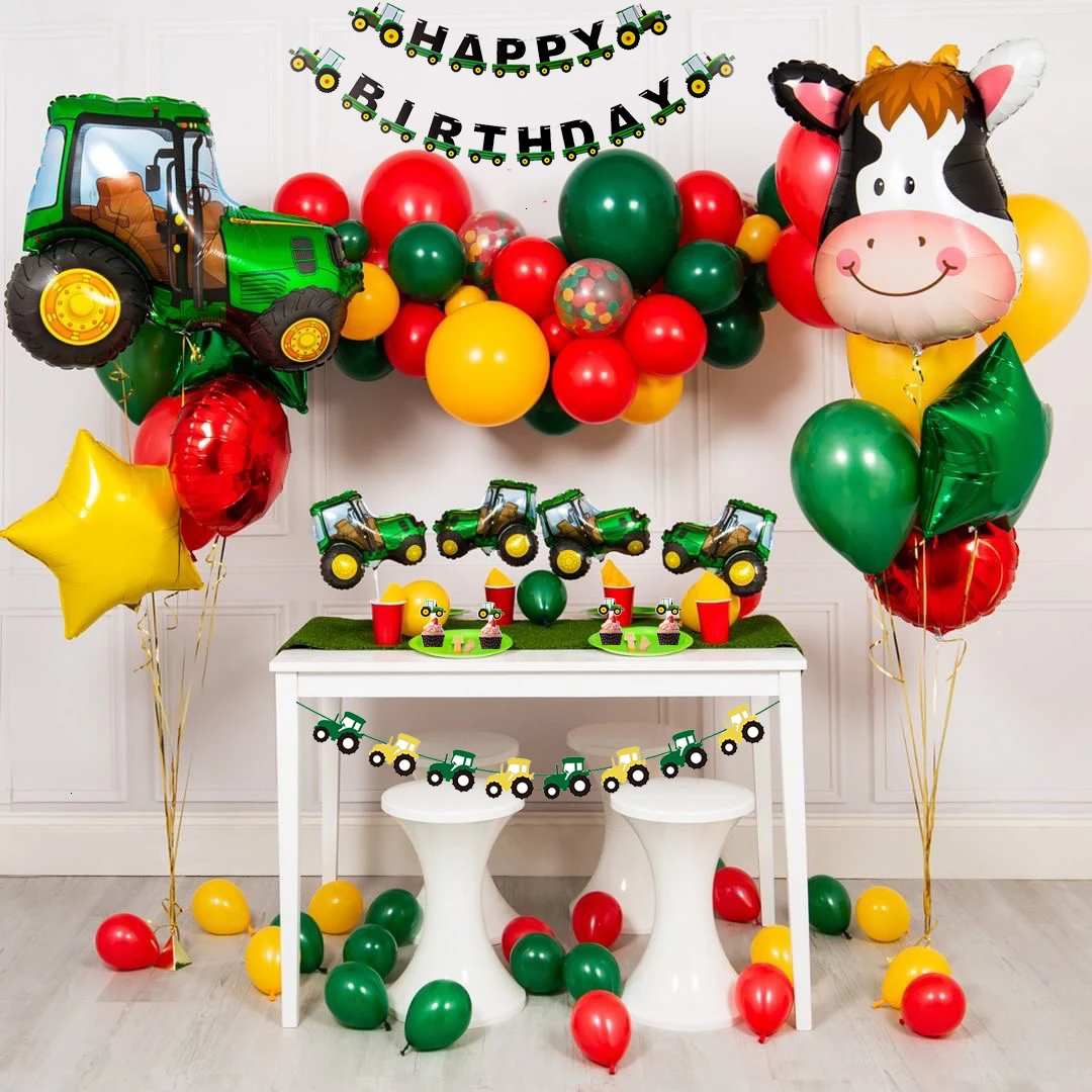 1 компл. Тема фермы Зеленый Трактор надувные шары с днем рождения украшения Дети День рождения экскаватор автомобиль баннер