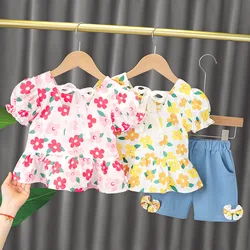 LZH – vêtements d'été pour enfants filles, chemise imprimée, short en Denim, tenue 2 pièces pour nouveau nés, ensemble bébé 0 4 ans, 2022 