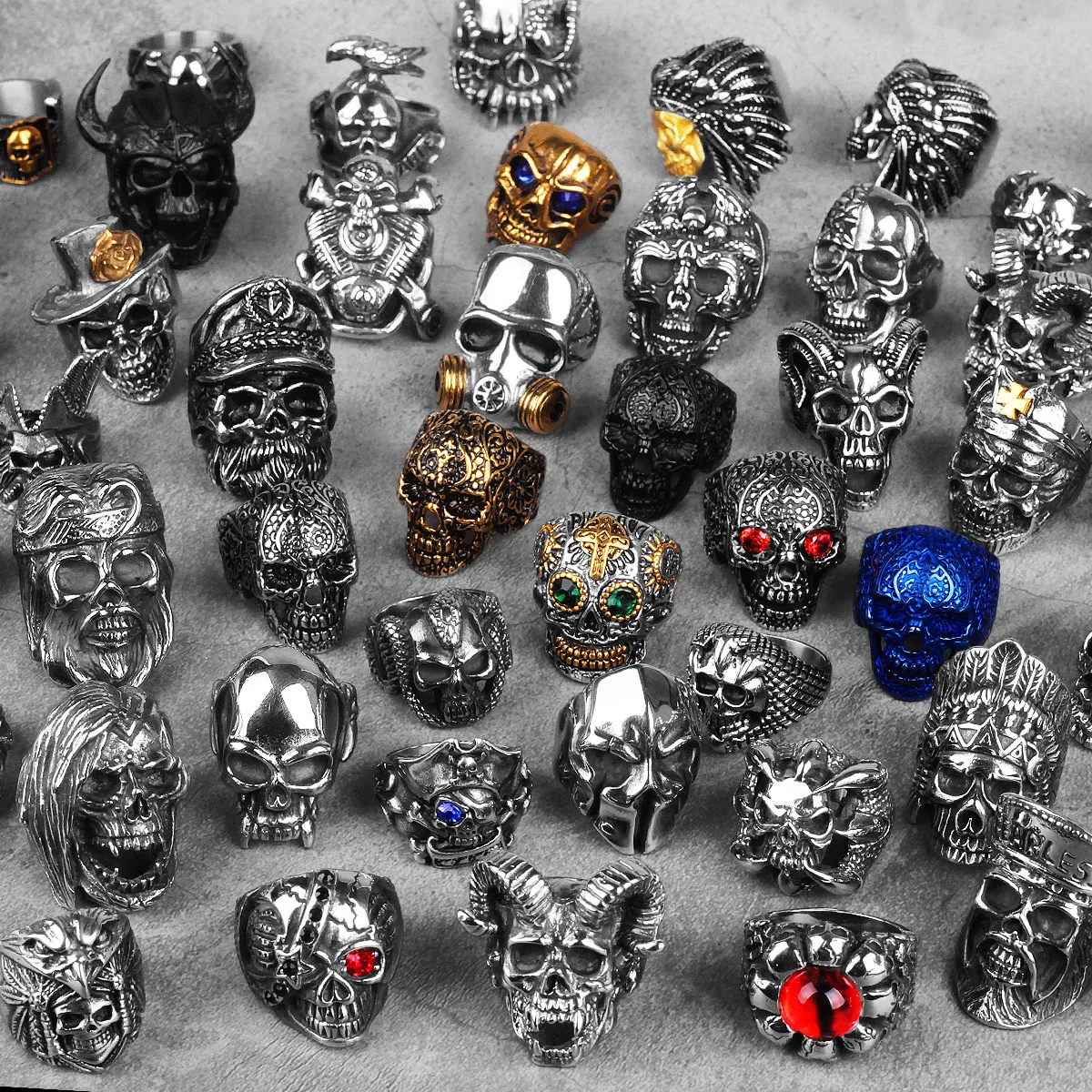 Stainless Steel Men Gothic Skull Head Rings Skeleton Punk Hip Hop Male Boy Jewelry Creativity Gift