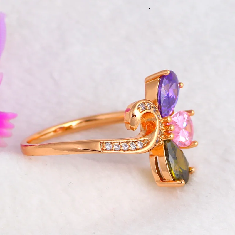 Rolilason Романтический Стиль Цвет браслет с фиолетовыми кристаллами Модные украшения подарок на день рождения кольца размер США с увеличенной полнотой#5,5#6,5#7#7,5#8,5 JR2133