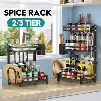 

2/3-Layer Stainless Steel Spice Organizer Rack Knife Holder Kitchen Rack Organizer Spice Jar Bottle Seasoning Rack Storage Shelf