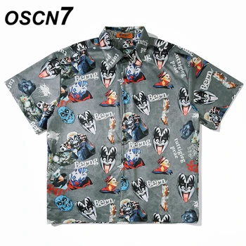 

OSCN7 Casual Printed Short Sleeve Shirt Men Street 2020 Hawaii Beach Oversize Women Fashion Harujuku Shirts for Men A10