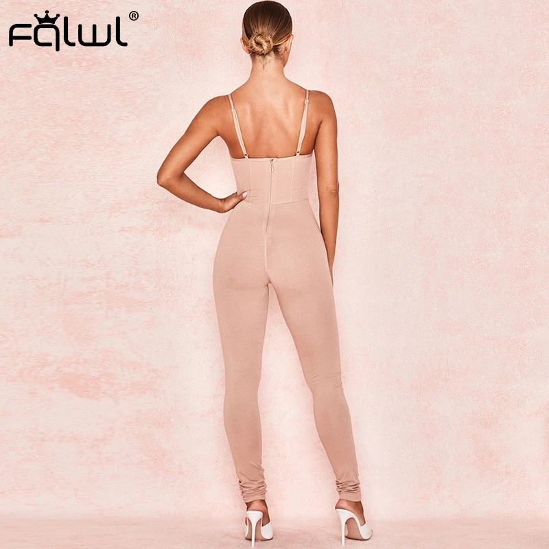 Женский Облегающий комбинезон FQLWL розовый без рукавов с v образным вырезом и